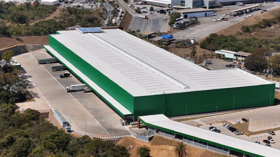 Aerial view of a warehouse with truck yard and parking